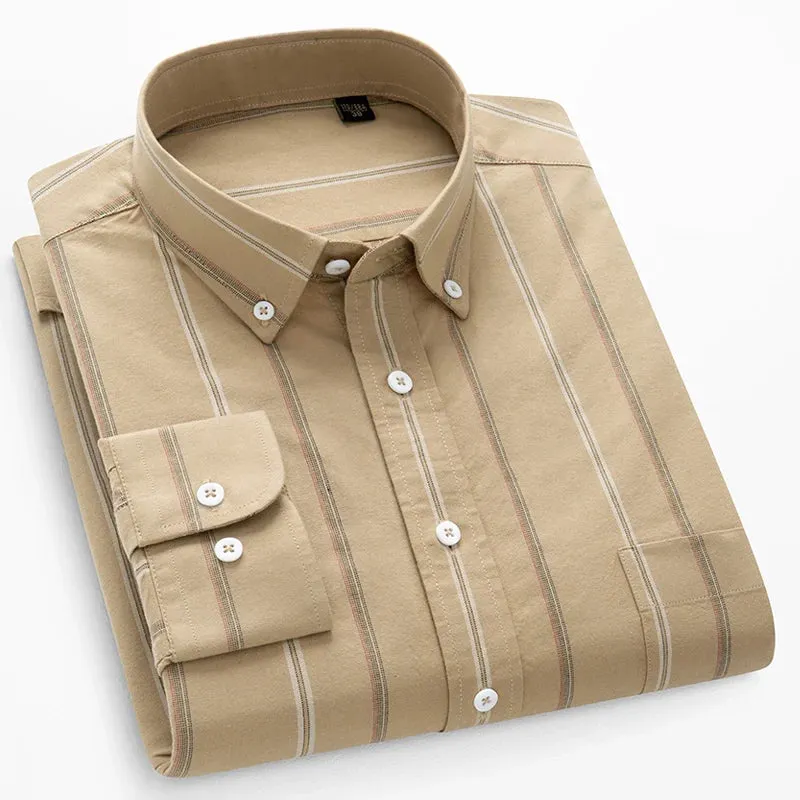 100% Pure Cotton Oxford Men's Plaid Shirt Long Sleeve Regular Fit Men Casual Soft Comfortable Oversized Shirts