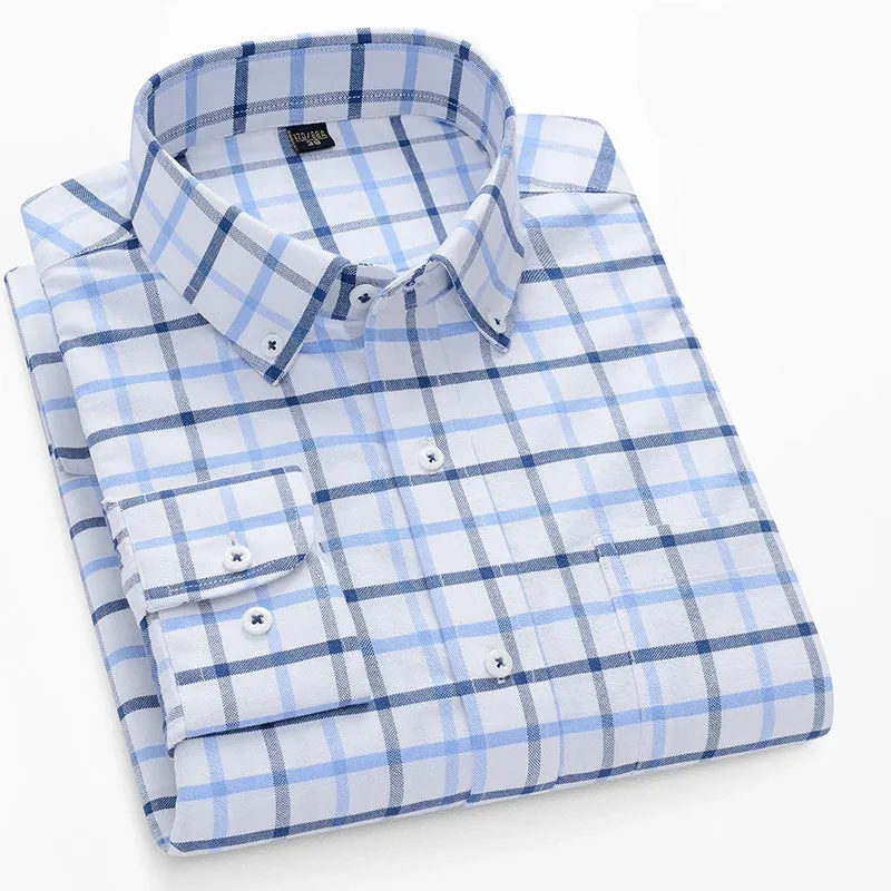 100% Pure Cotton Oxford Men's Plaid Shirt Long Sleeve Regular Fit Men Casual Soft Comfortable Oversized Shirts
