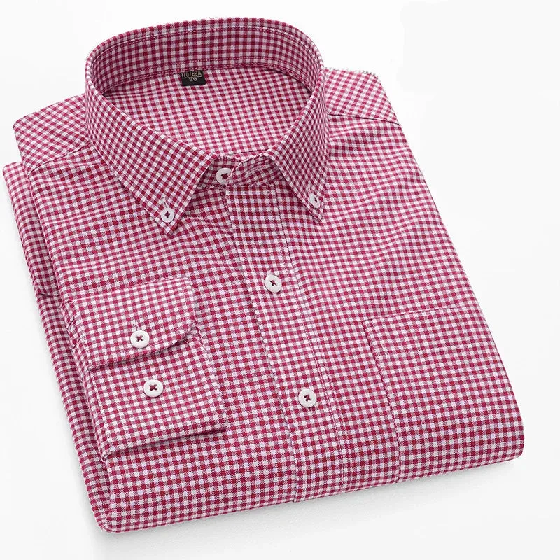 100% Pure Cotton Oxford Men's Plaid Shirt Long Sleeve Regular Fit Men Casual Soft Comfortable Oversized Shirts
