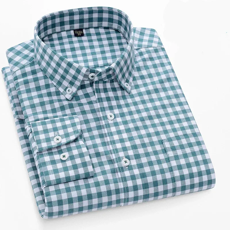 100% Pure Cotton Oxford Men's Plaid Shirt Long Sleeve Regular Fit Men Casual Soft Comfortable Oversized Shirts