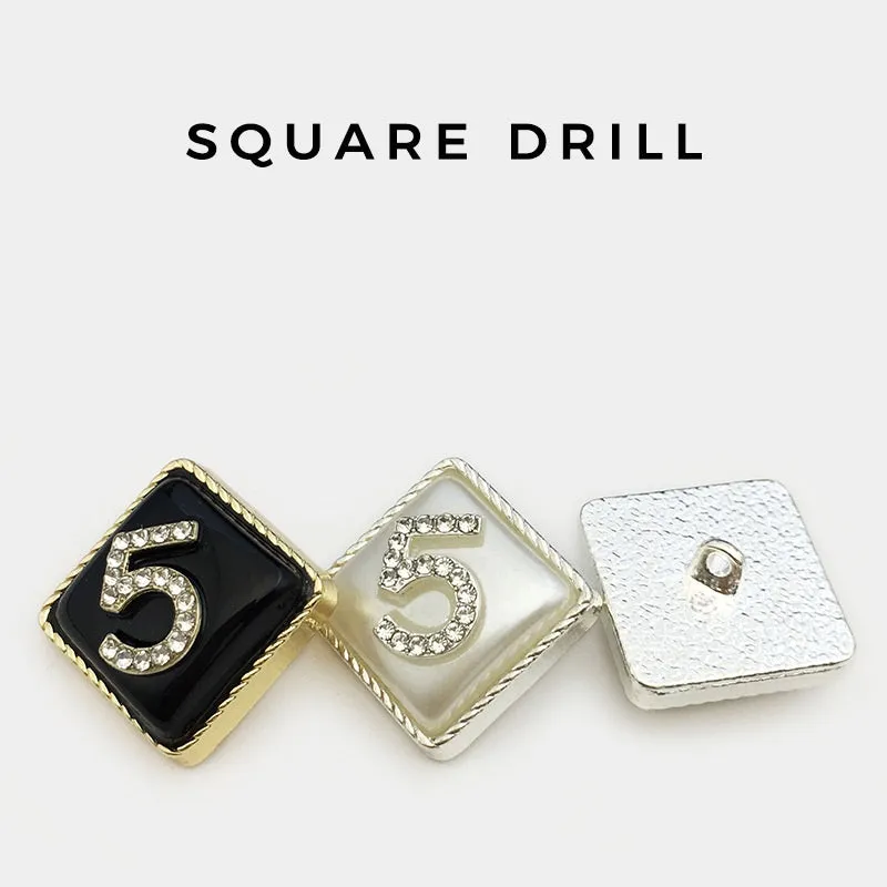 15/17.5/22.5mm Metal Square Shaped Number 5 Diamond Buttons 12PCS