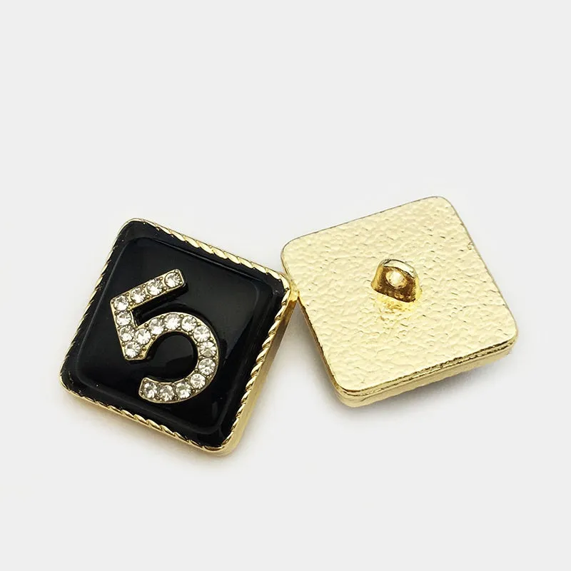 15/17.5/22.5mm Metal Square Shaped Number 5 Diamond Buttons 12PCS