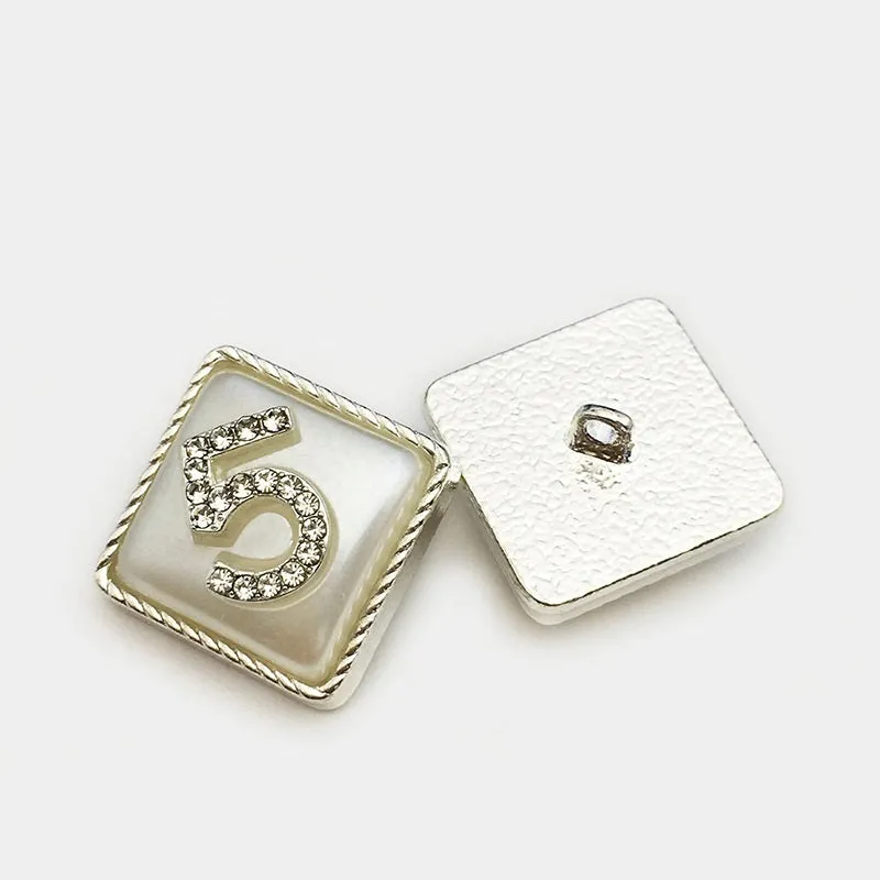 15/17.5/22.5mm Metal Square Shaped Number 5 Diamond Buttons 12PCS