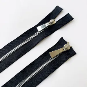 #3 Double Open End Black Polished Silver Metal Zip - 90cm