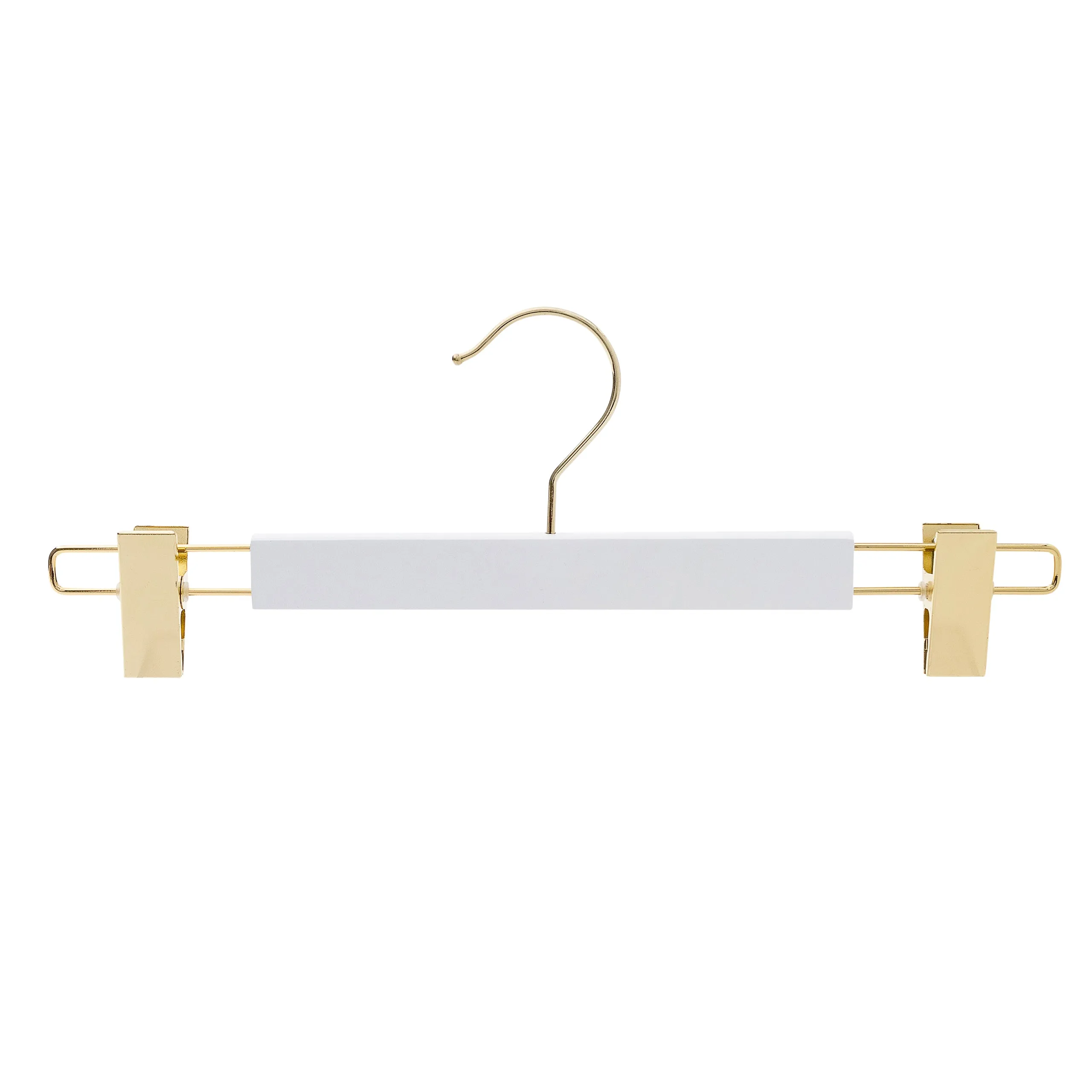 35.5cm Premium White Wooden Coat Hanger With Gold Hook & Clips 12mm thick Sold 20/50/100