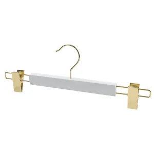35.5cm Premium White Wooden Coat Hanger With Gold Hook & Clips 12mm thick Sold 20/50/100