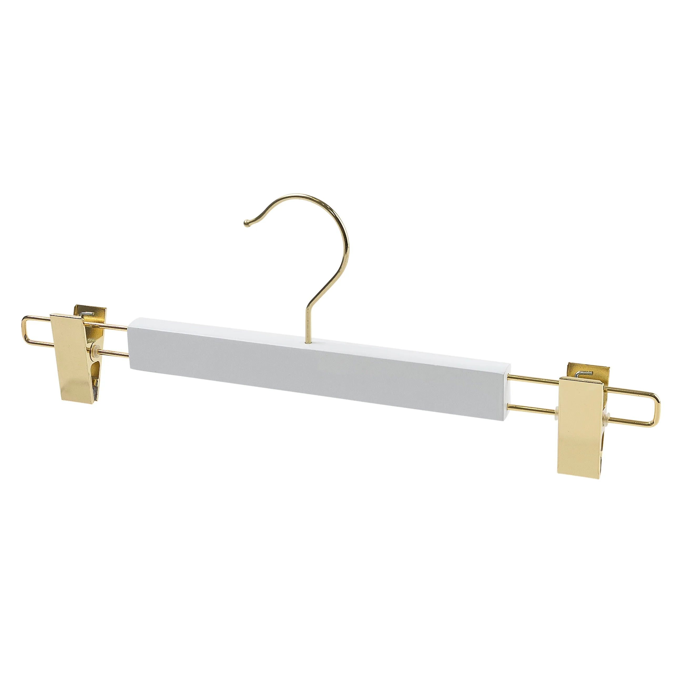 35.5cm Premium White Wooden Coat Hanger With Gold Hook & Clips 12mm thick Sold 20/50/100