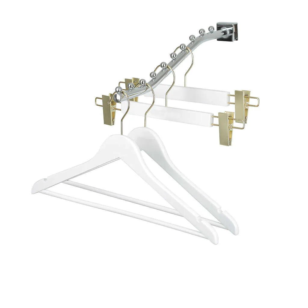 35.5cm Premium White Wooden Coat Hanger With Gold Hook & Clips 12mm thick Sold 20/50/100