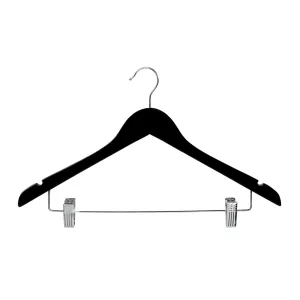 43cm Black Wooden Combination Hanger With Clips 12mm thick Sold in Bundle of 20/50/100