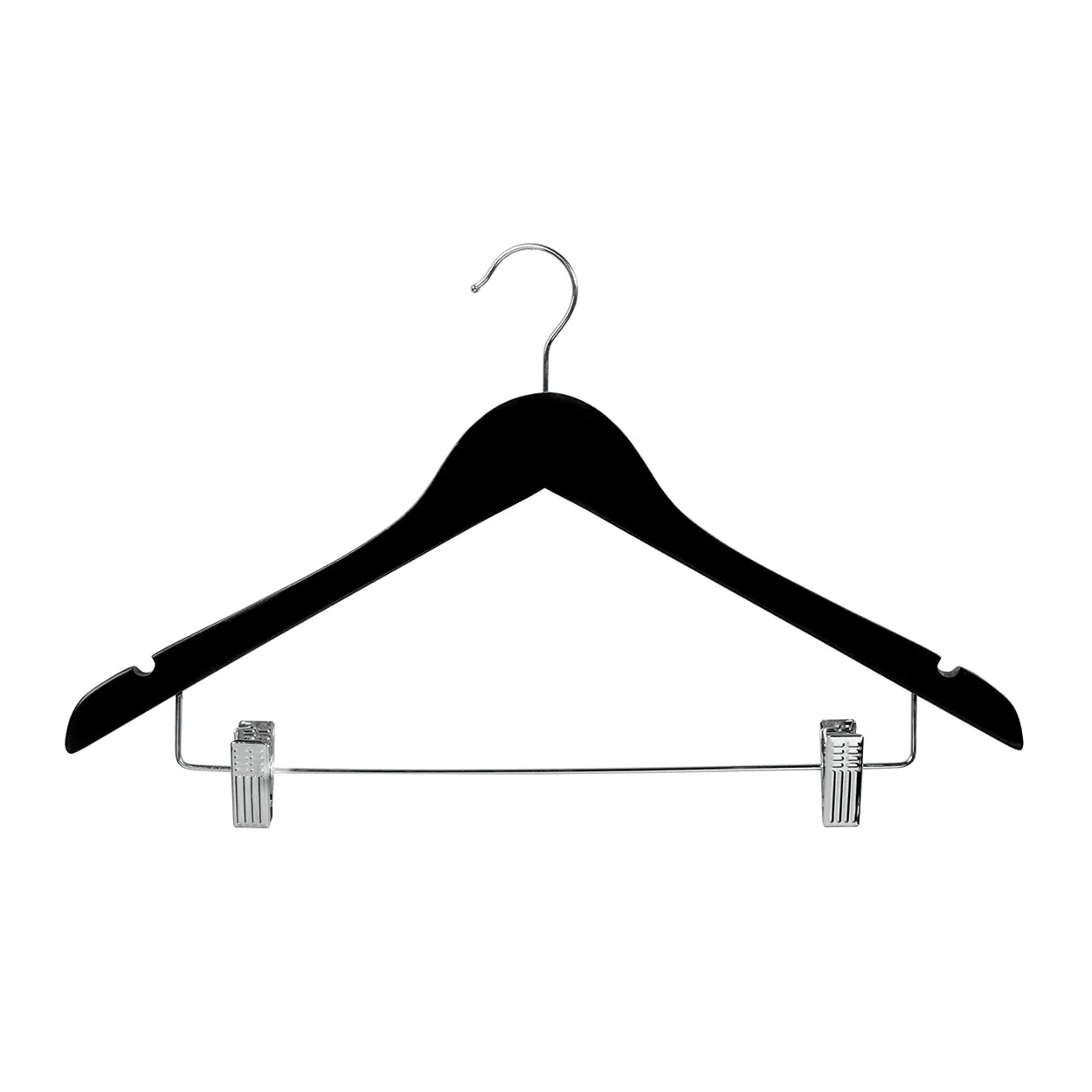43cm Black Wooden Combination Hanger With Clips 12mm thick Sold in Bundle of 20/50/100