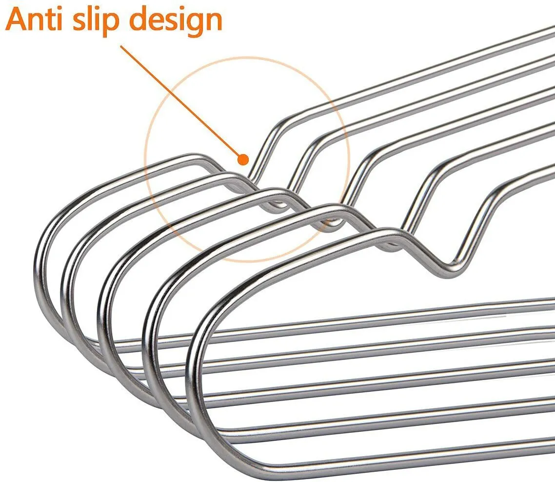 43cm Heavy Duty Chrome Metal Suit Hanger with Bar & Notches (4.5mm thick) Sold in Bundles of 25/50/100