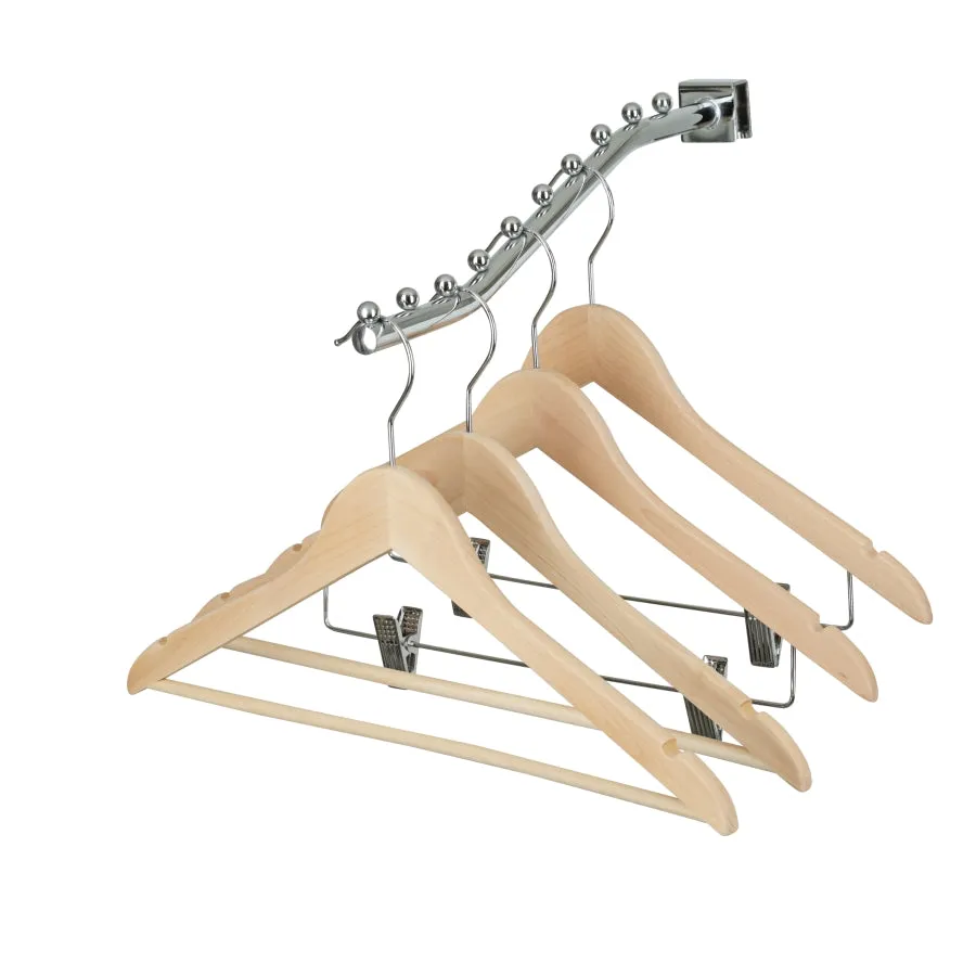 43cm Premium Raw Wood Combination Coat Hanger With Clips - NO Lacquer 12mm thick Sold in Bundle of 10/20/50