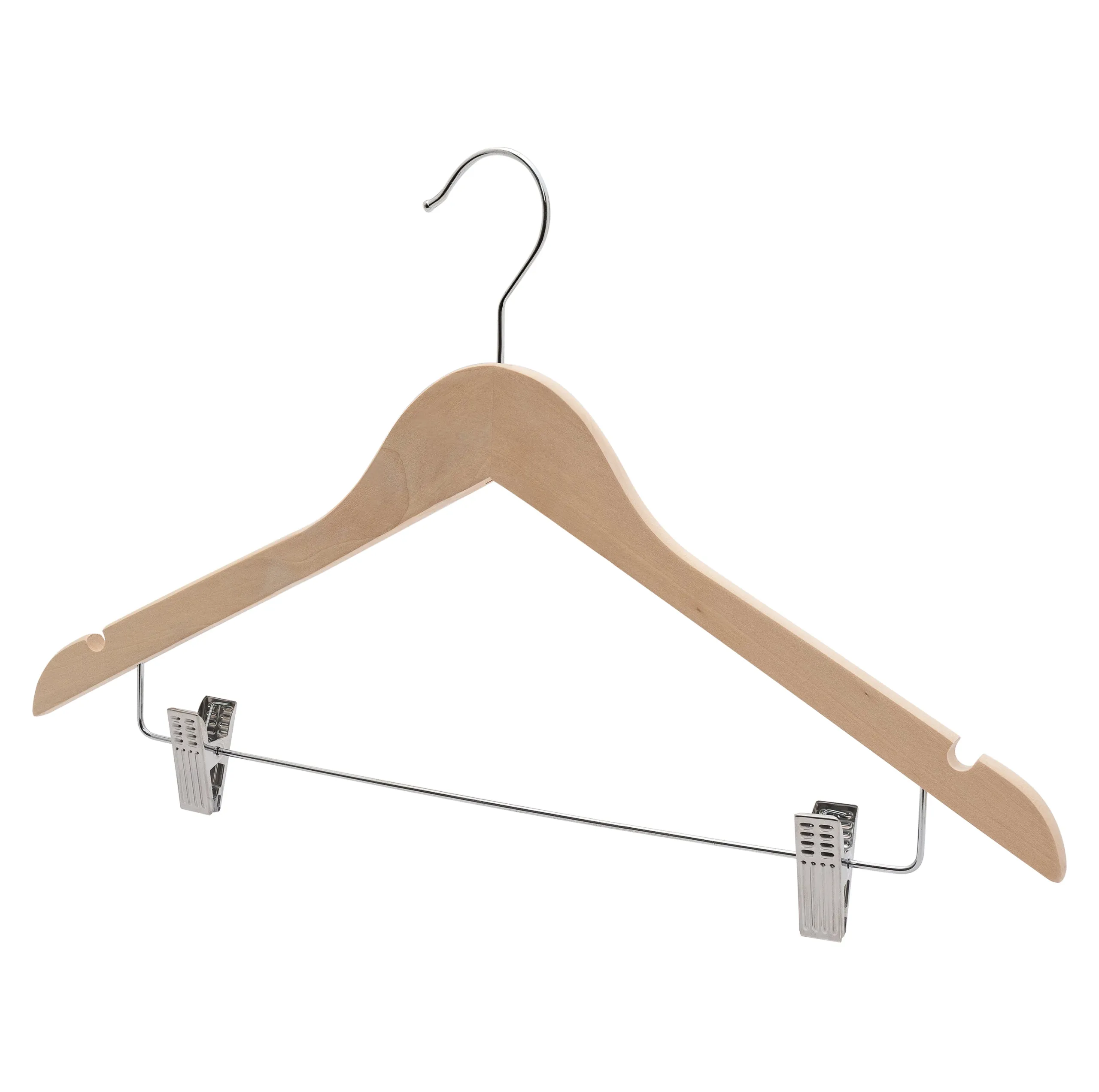 43cm Premium Raw Wood Combination Coat Hanger With Clips - NO Lacquer 12mm thick Sold in Bundle of 10/20/50