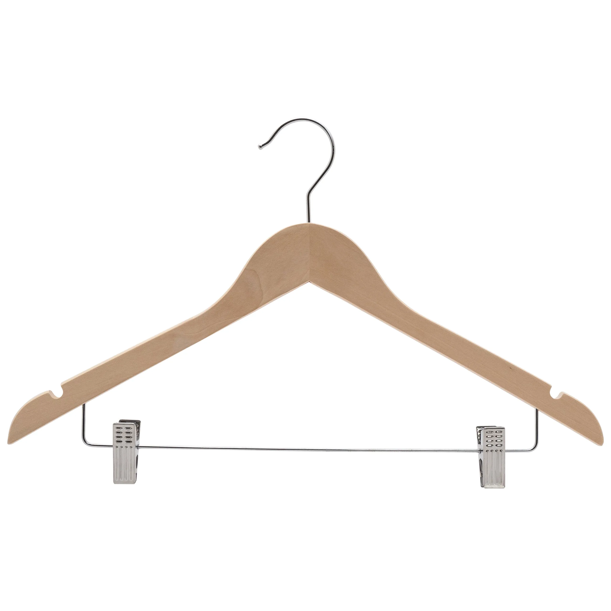 43cm Premium Raw Wood Combination Coat Hanger With Clips - NO Lacquer 12mm thick Sold in Bundle of 10/20/50