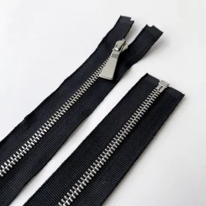 #5 Open End Grosgrain Silver Metal Zip - 90cm
