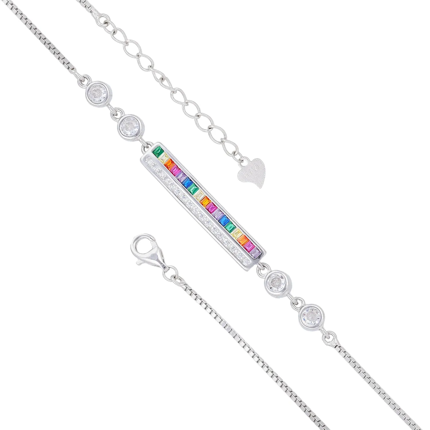 925 Sterling Silver Rhodium Plated Color Block Bar Bracelet for Women