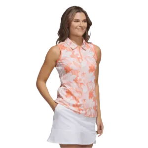 Adidas Ladies Floral Sleeveless Golf Polo Shirt - Orange