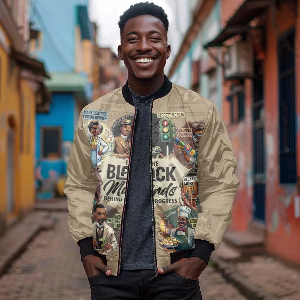 Africa Black Invention Sleeve Zip Bomber Jacket The Black Minds Behind Progress DT03