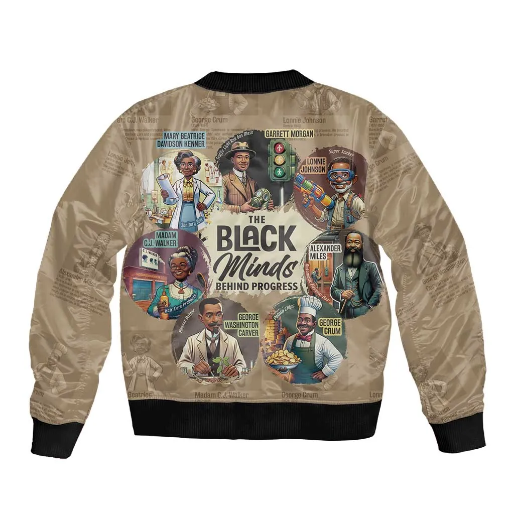 Africa Black Invention Sleeve Zip Bomber Jacket The Black Minds Behind Progress DT03