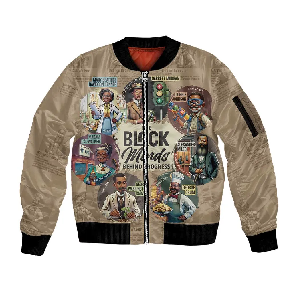 Africa Black Invention Sleeve Zip Bomber Jacket The Black Minds Behind Progress DT03