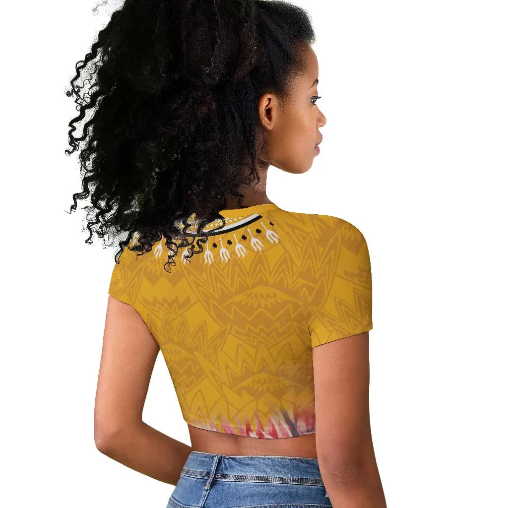 Africa Dashiki Raglan Cropped T shirt King Protea Floral Motif Patterns LT18