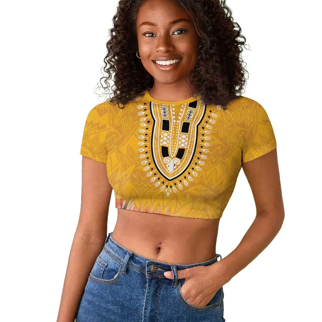 Africa Dashiki Raglan Cropped T shirt King Protea Floral Motif Patterns LT18