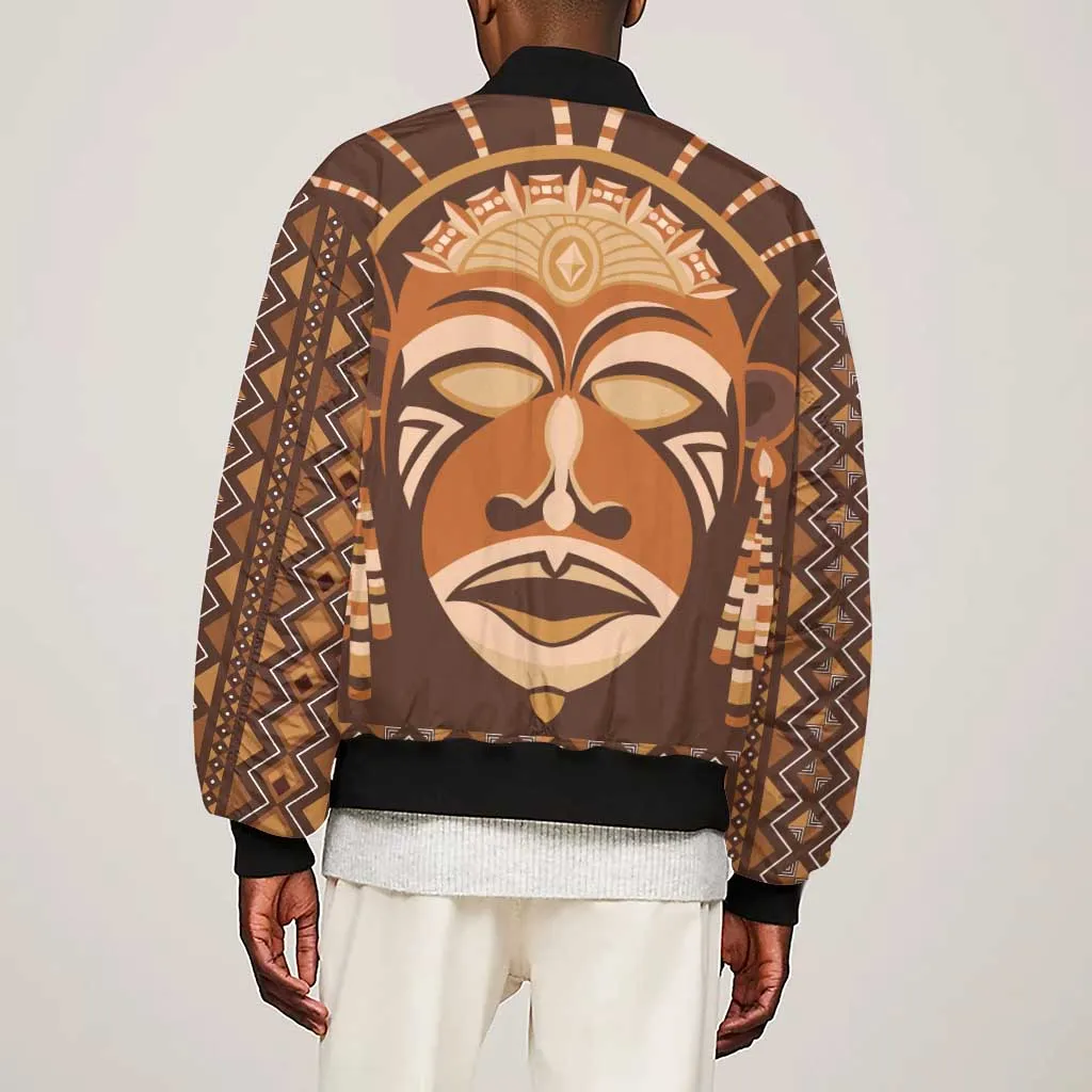 African Mask Printed Mudcloth Sleeve Zip Bomber Jacket Afro Bogolan DT03