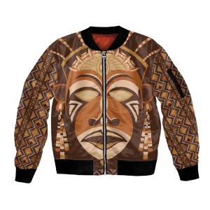 African Mask Printed Mudcloth Sleeve Zip Bomber Jacket Afro Bogolan DT03