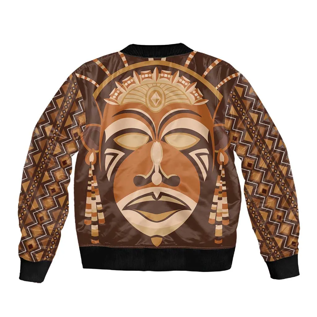 African Mask Printed Mudcloth Sleeve Zip Bomber Jacket Afro Bogolan DT03