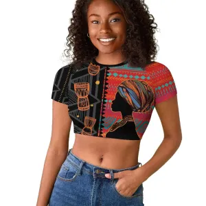 African Women Raglan Cropped T shirt Ethnic Pattern LT15