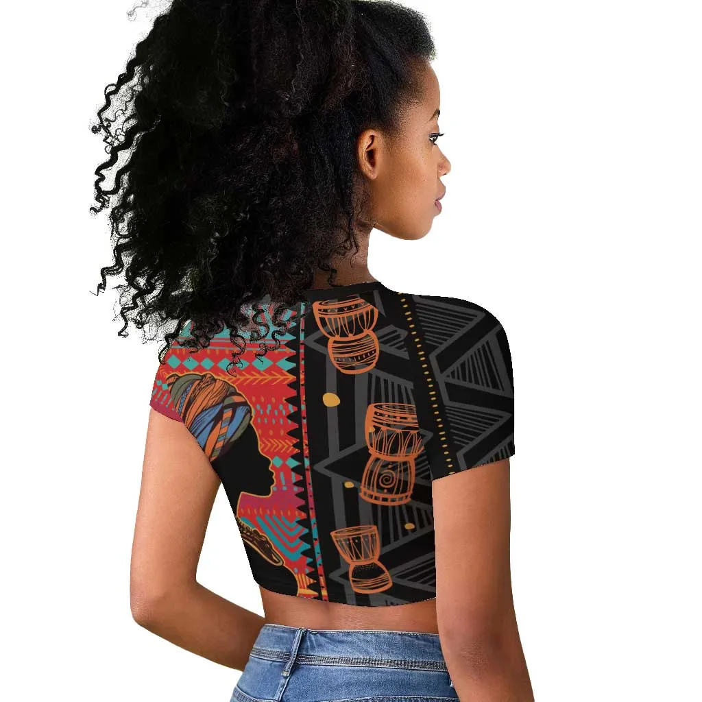 African Women Raglan Cropped T shirt Ethnic Pattern LT15
