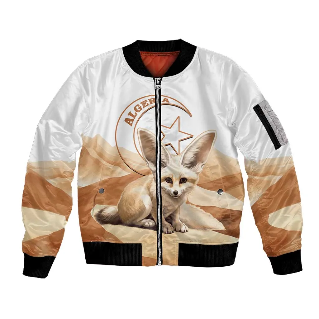 Afro Algeria Fennec Fox Sleeve Zip Bomber Jacket Algerian Sahara Vulpes zerda LT14