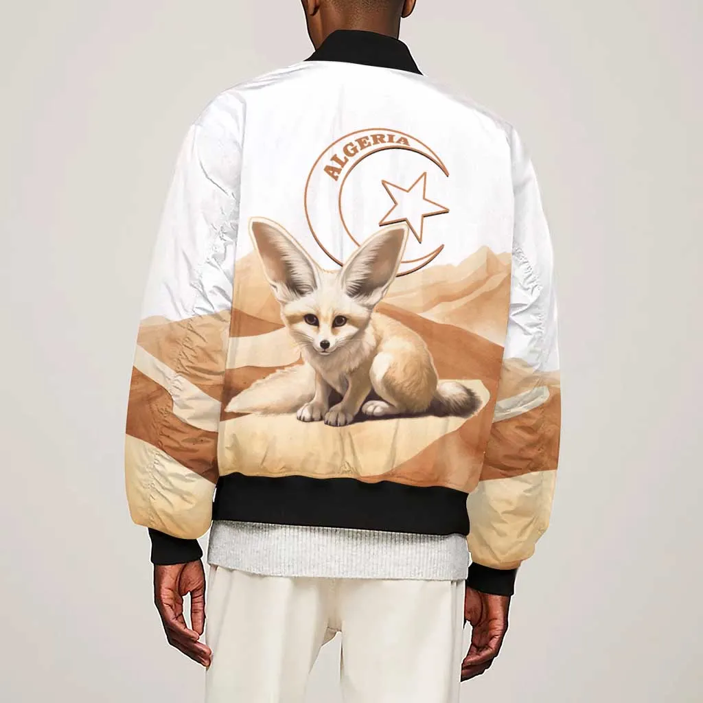 Afro Algeria Fennec Fox Sleeve Zip Bomber Jacket Algerian Sahara Vulpes zerda LT14