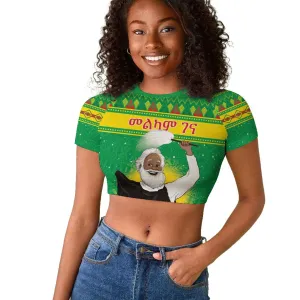 Afro Ethiopia Christmas Raglan Cropped T shirt Melkam Gena Yegena Abat LT05