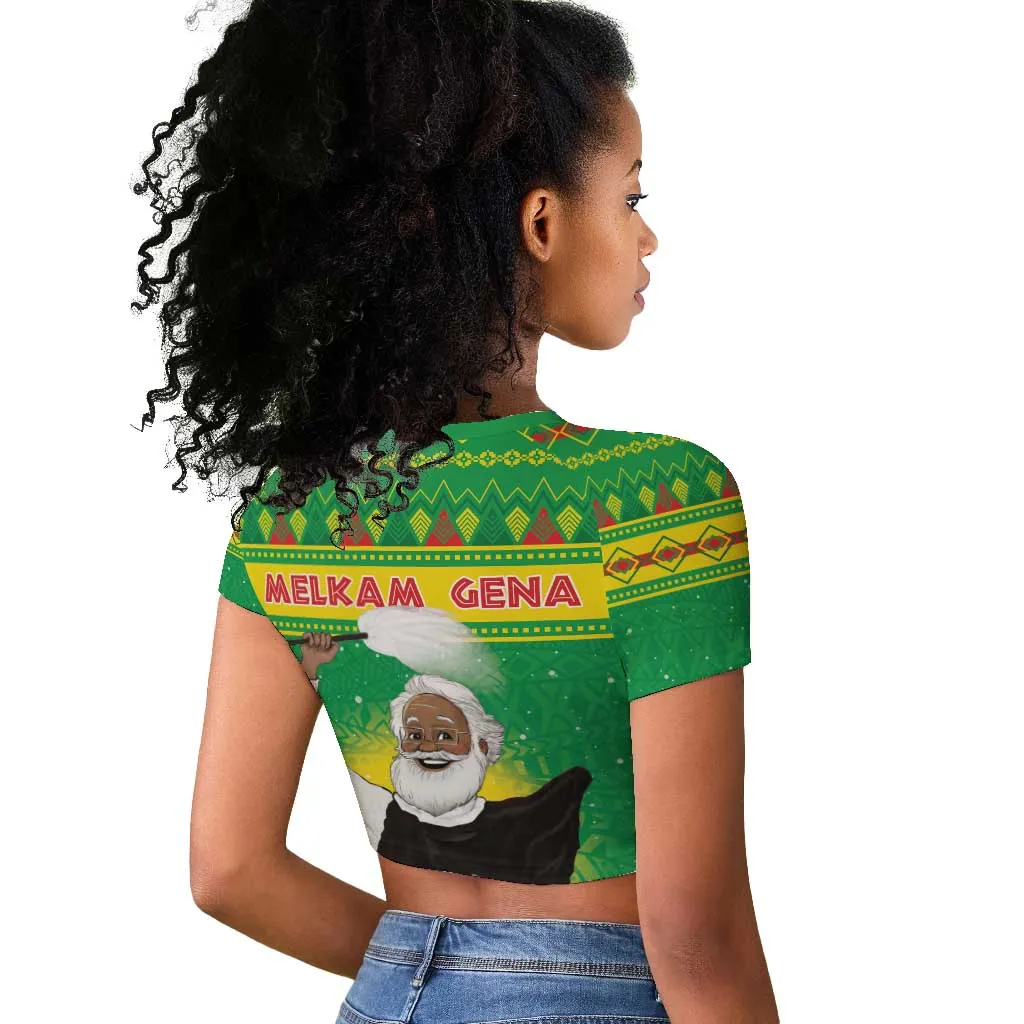 Afro Ethiopia Christmas Raglan Cropped T shirt Melkam Gena Yegena Abat LT05