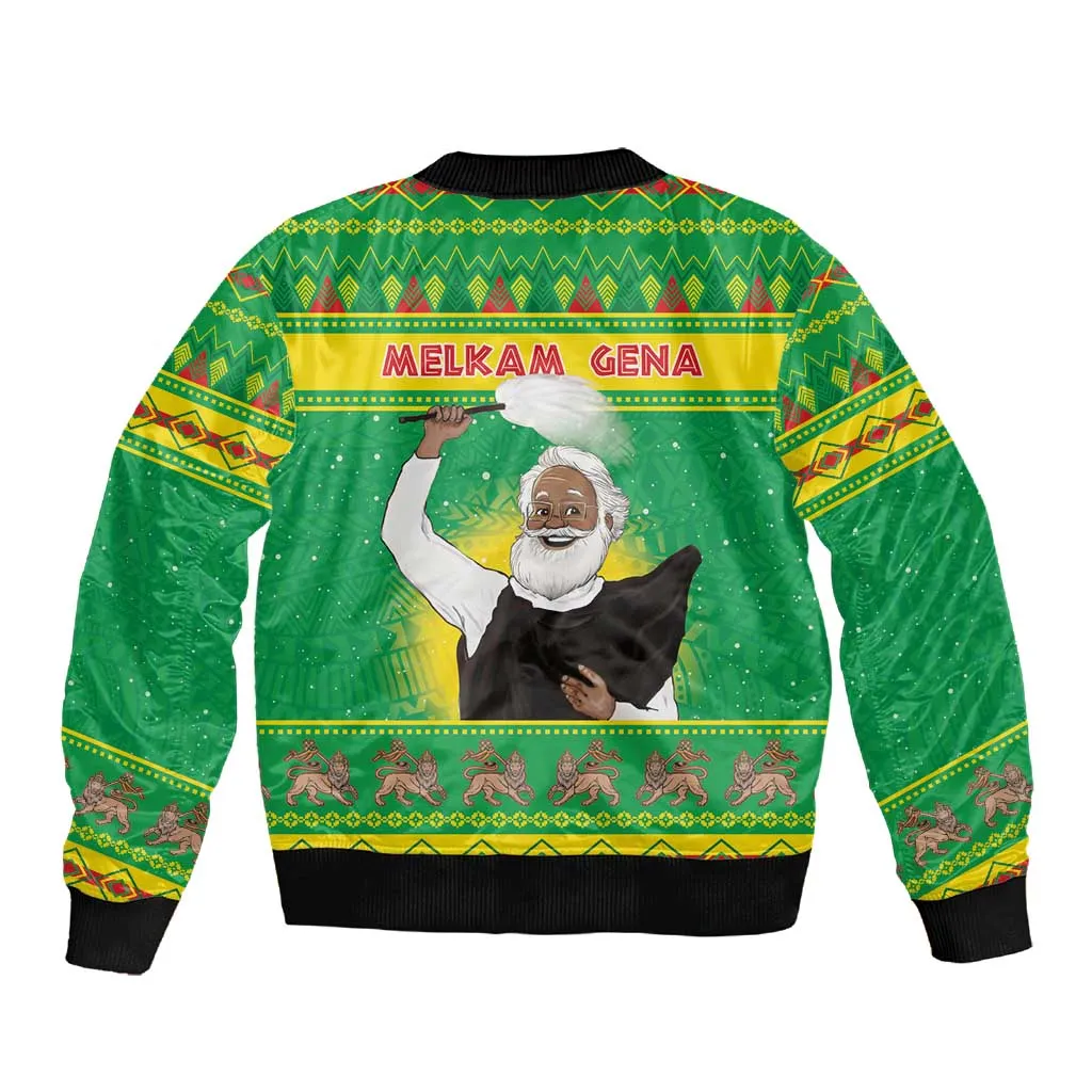 Afro Ethiopia Christmas Sleeve Zip Bomber Jacket Melkam Gena Yegena Abat LT05
