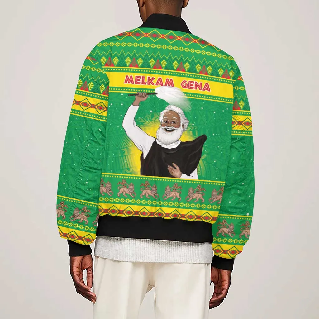Afro Ethiopia Christmas Sleeve Zip Bomber Jacket Melkam Gena Yegena Abat LT05