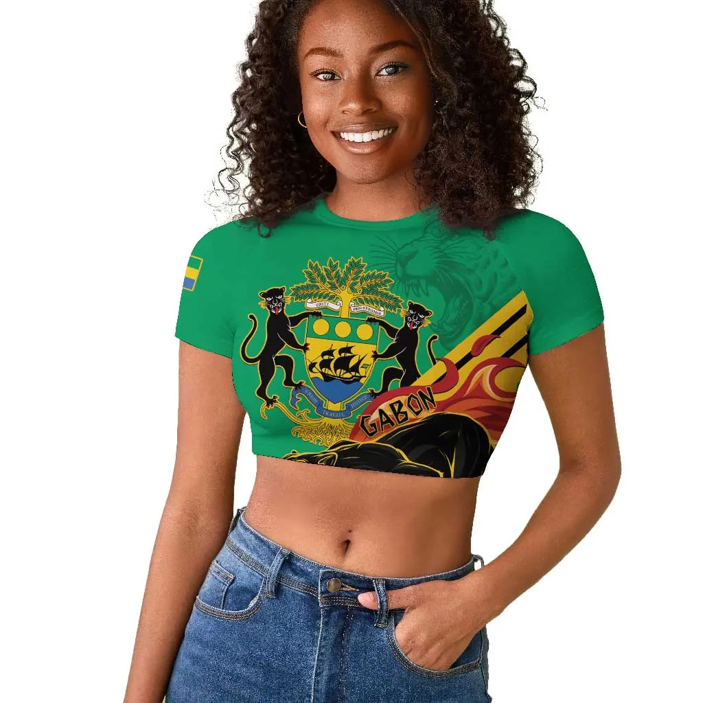 Afro Gabon Raglan Cropped T shirt Black Panther With Coat Of Arms LT15