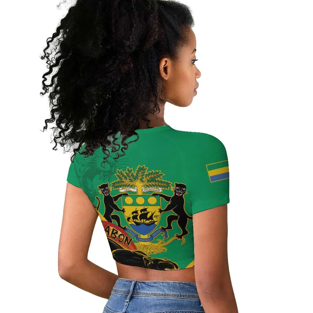 Afro Gabon Raglan Cropped T shirt Black Panther With Coat Of Arms LT15