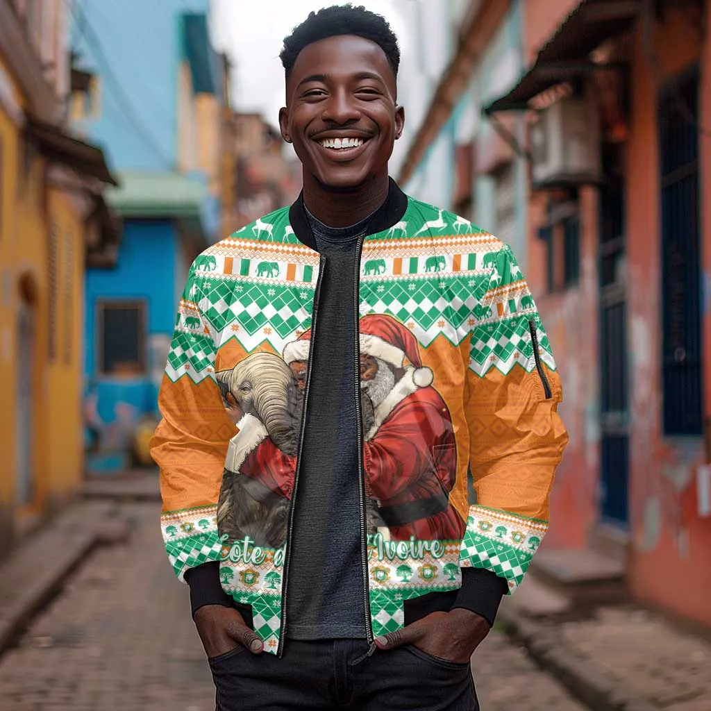 Afro Ivory Coast Christmas Sleeve Zip Bomber Jacket Black Santa Afishapa - African Pattern LT15