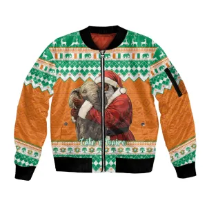 Afro Ivory Coast Christmas Sleeve Zip Bomber Jacket Black Santa Afishapa - African Pattern LT15