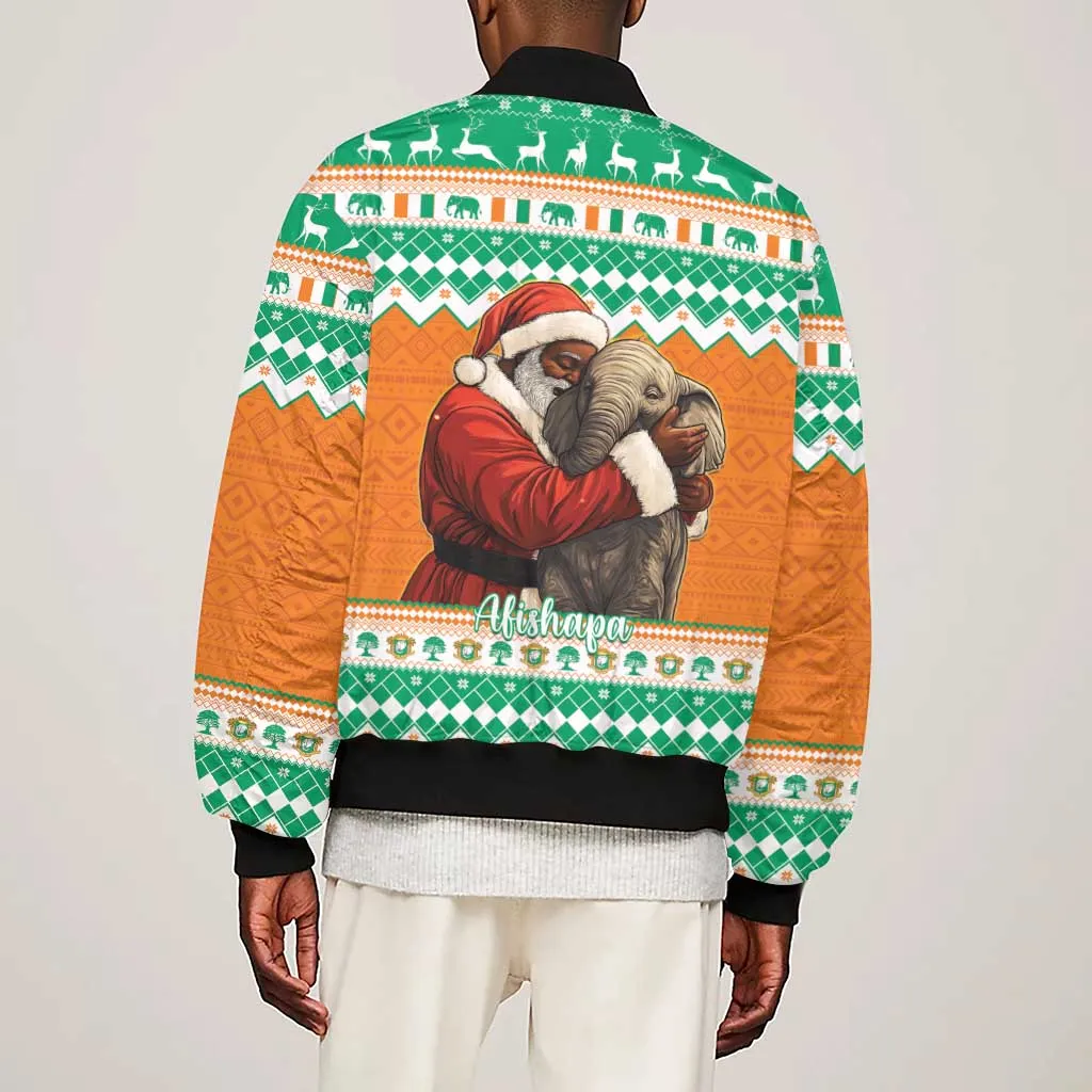 Afro Ivory Coast Christmas Sleeve Zip Bomber Jacket Black Santa Afishapa - African Pattern LT15