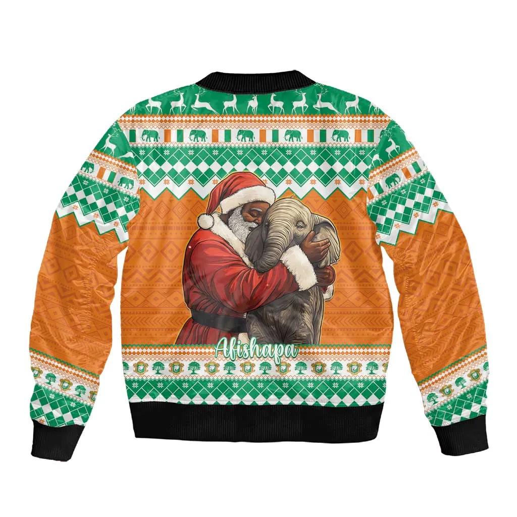 Afro Ivory Coast Christmas Sleeve Zip Bomber Jacket Black Santa Afishapa - African Pattern LT15