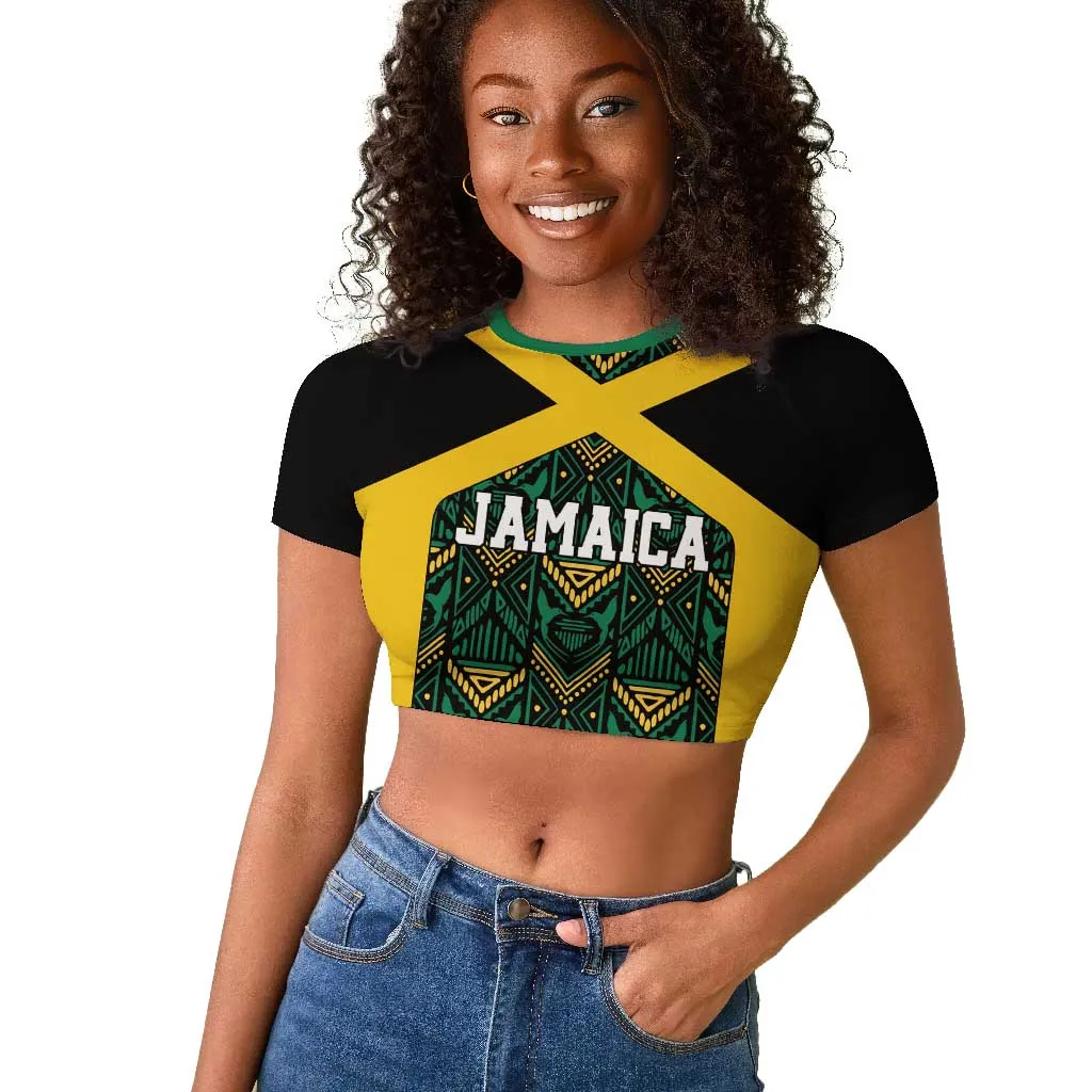 Afro-Jamaicans Football Custom Raglan Cropped T shirt Black Ethnic Motifs LT9