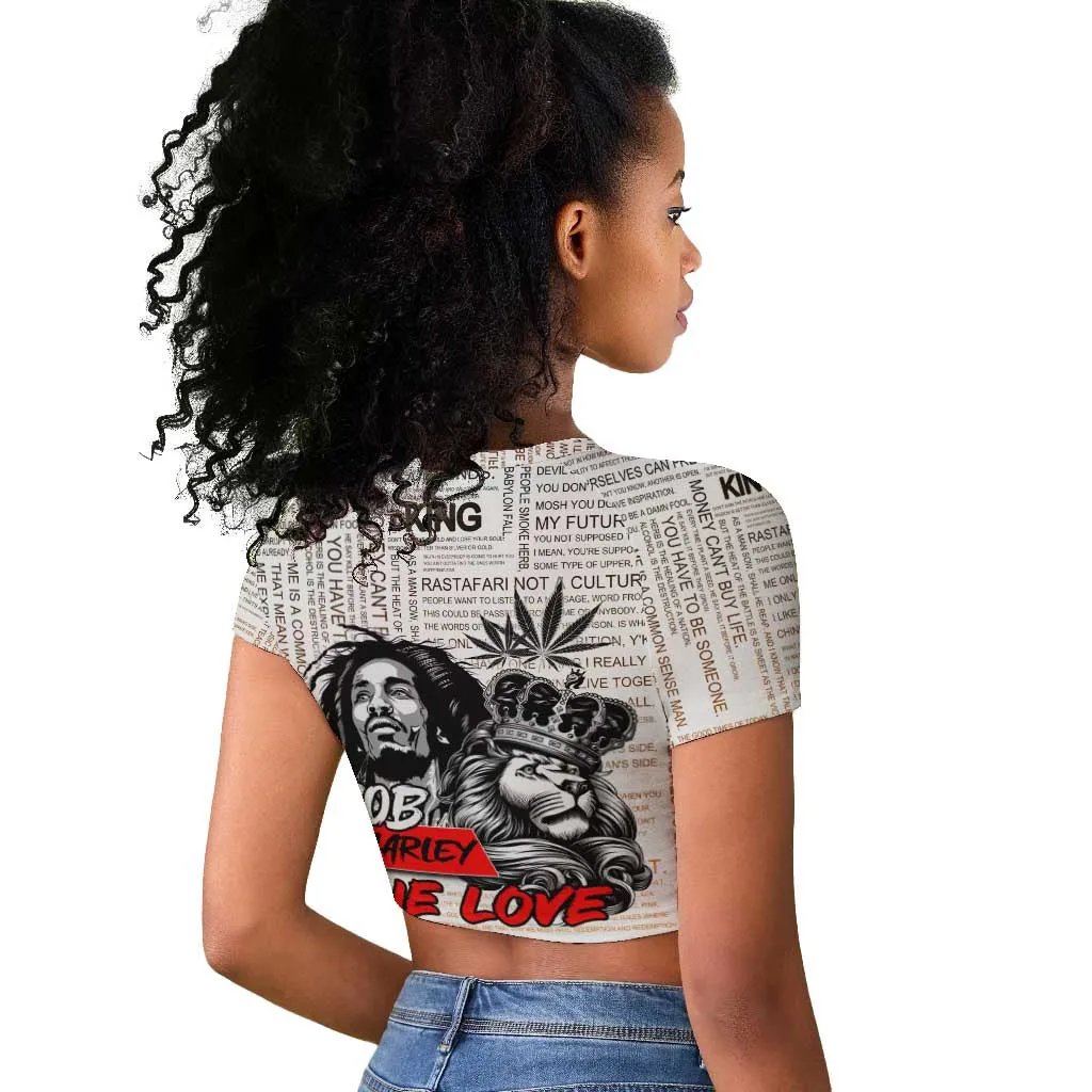 Afro King of Reggae Legend Bob Raglan Cropped T shirt Rastafari Lion Cannabis Typography Style DT02