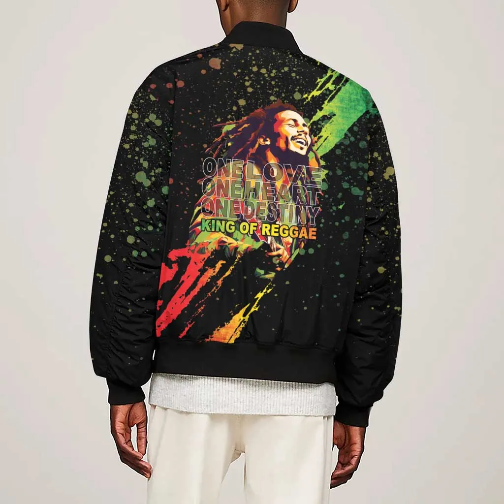 Afro Legend Bob Sleeve Zip Bomber Jacket One Love Heart Destiny LT05
