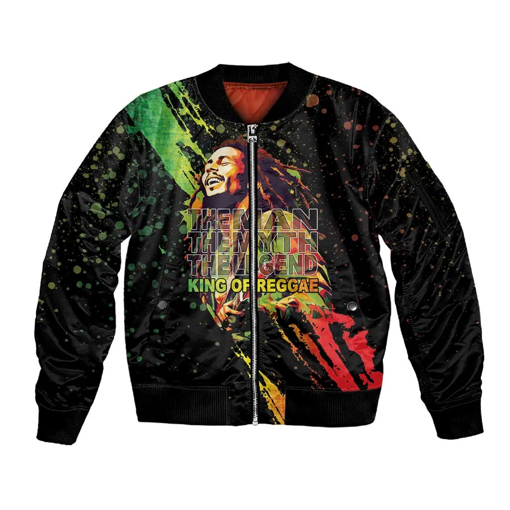 Afro Legend Bob Sleeve Zip Bomber Jacket One Love Heart Destiny LT05