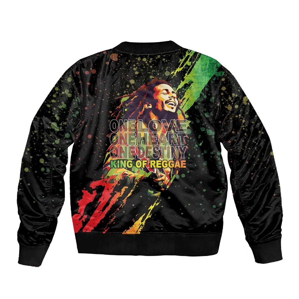 Afro Legend Bob Sleeve Zip Bomber Jacket One Love Heart Destiny LT05