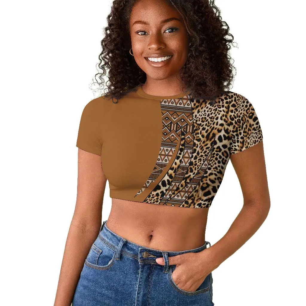 Afro Leopard Mix Native Tribal Pattern Raglan Cropped T shirt LT9