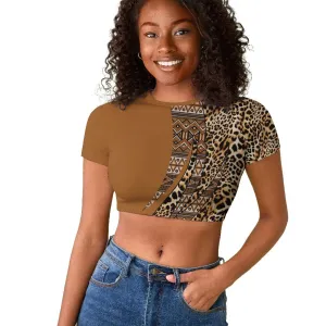 Afro Leopard Mix Native Tribal Pattern Raglan Cropped T shirt LT9